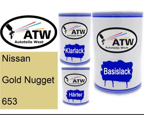 Nissan, Gold Nugget, 653: 500ml Lackdose + 500ml Klarlack + 250ml Härter - Set, von ATW Autoteile West.